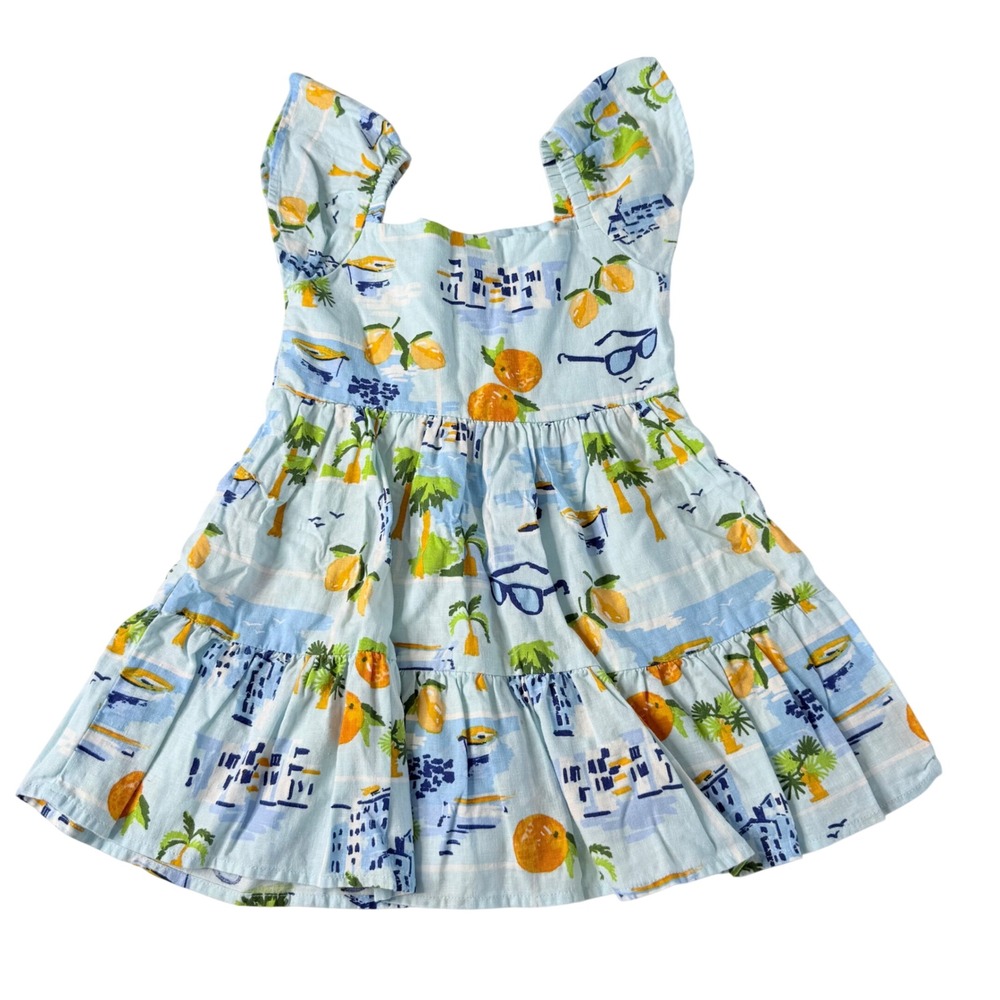 Gymboree Dress Kids 4T Blue Excellent Linen Blend‎ Mediterranean Vacation Tiered